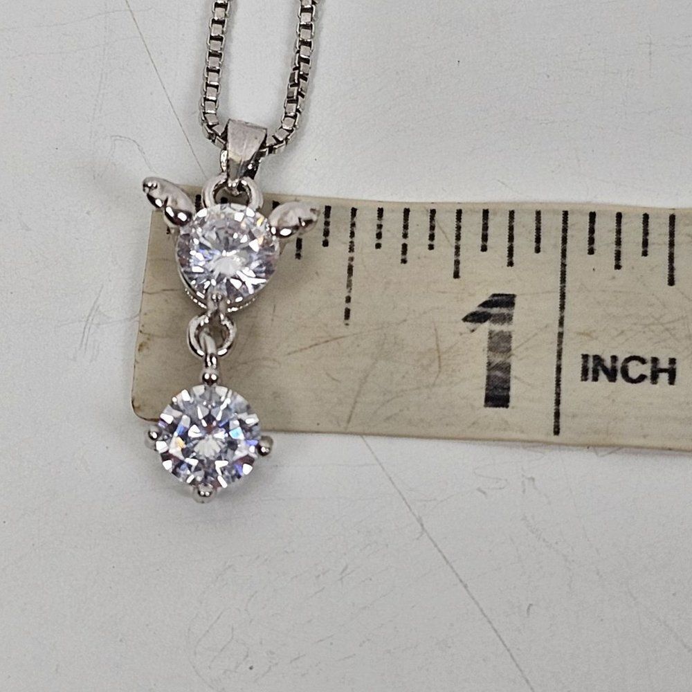 S 925 Sterling Silver Cubic‎ Zirconia Drop Pendant Box Chain Necklace Cat Mouse - Picture 10 of 15